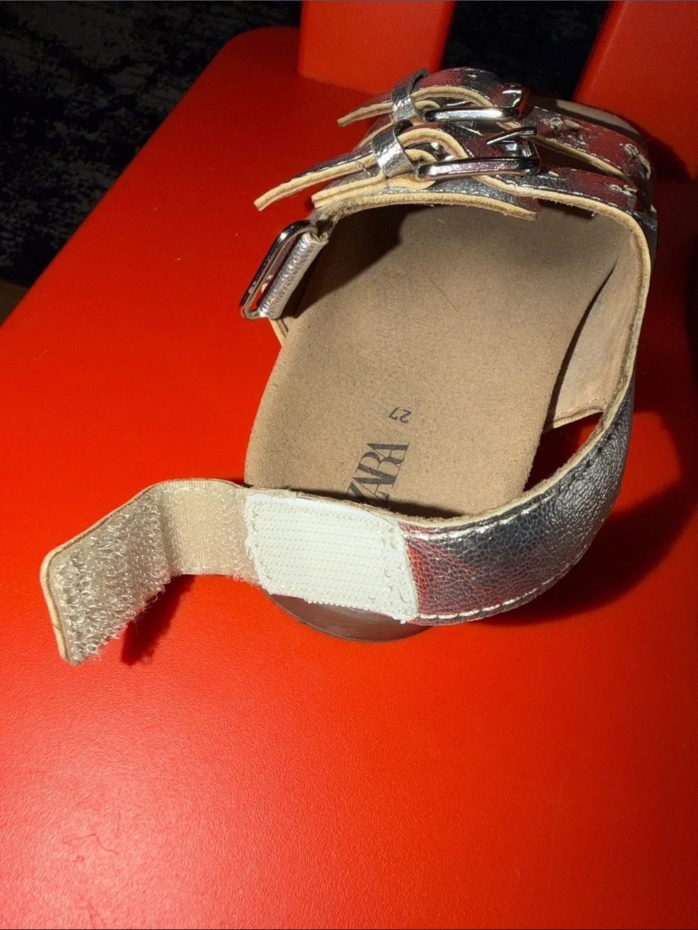 Zara Metallic Silver Kids Star Buckle Sandals